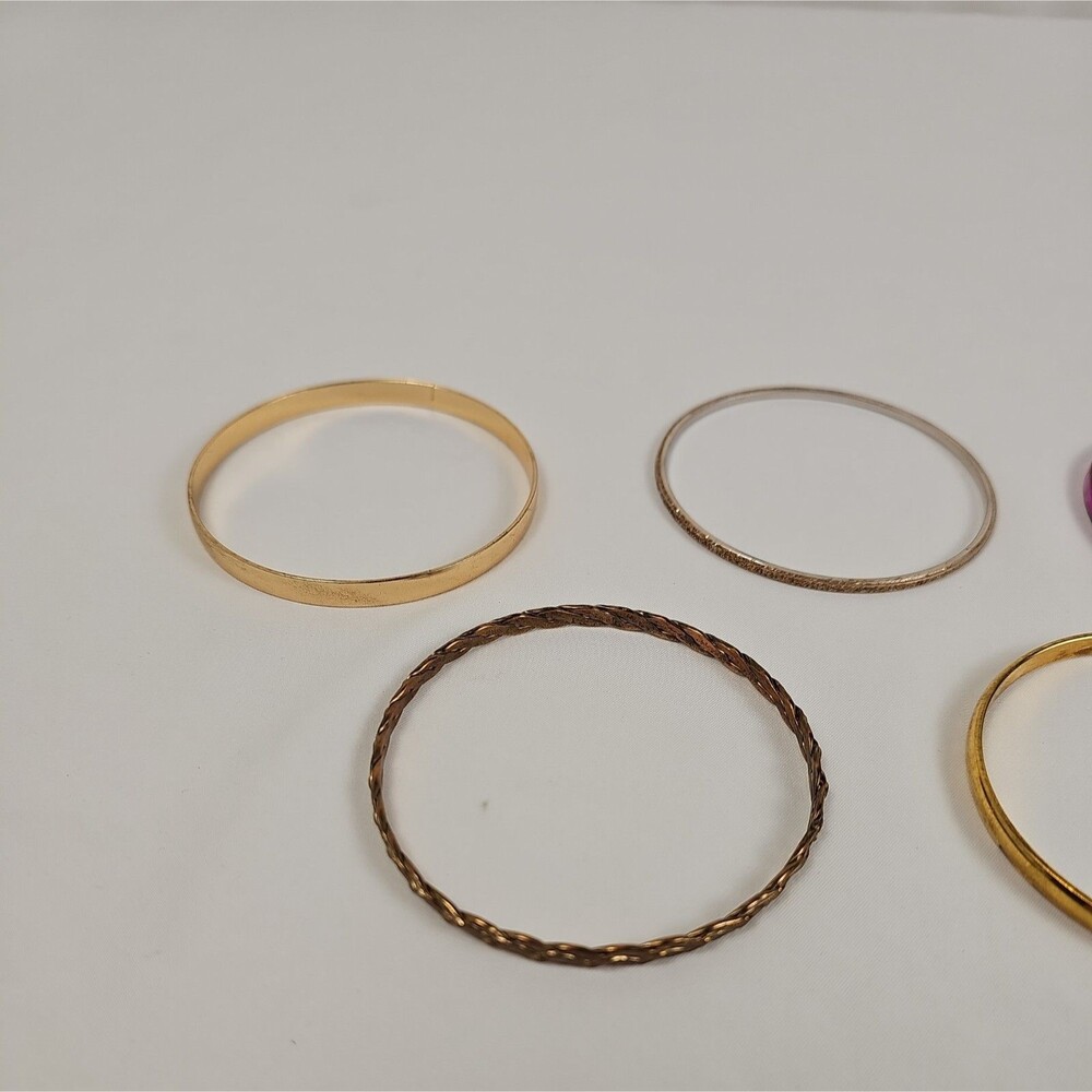 Lot of 5 Assorted Bangle Bracelets Gold Silver Tone Pink Enamel Mixed Designs